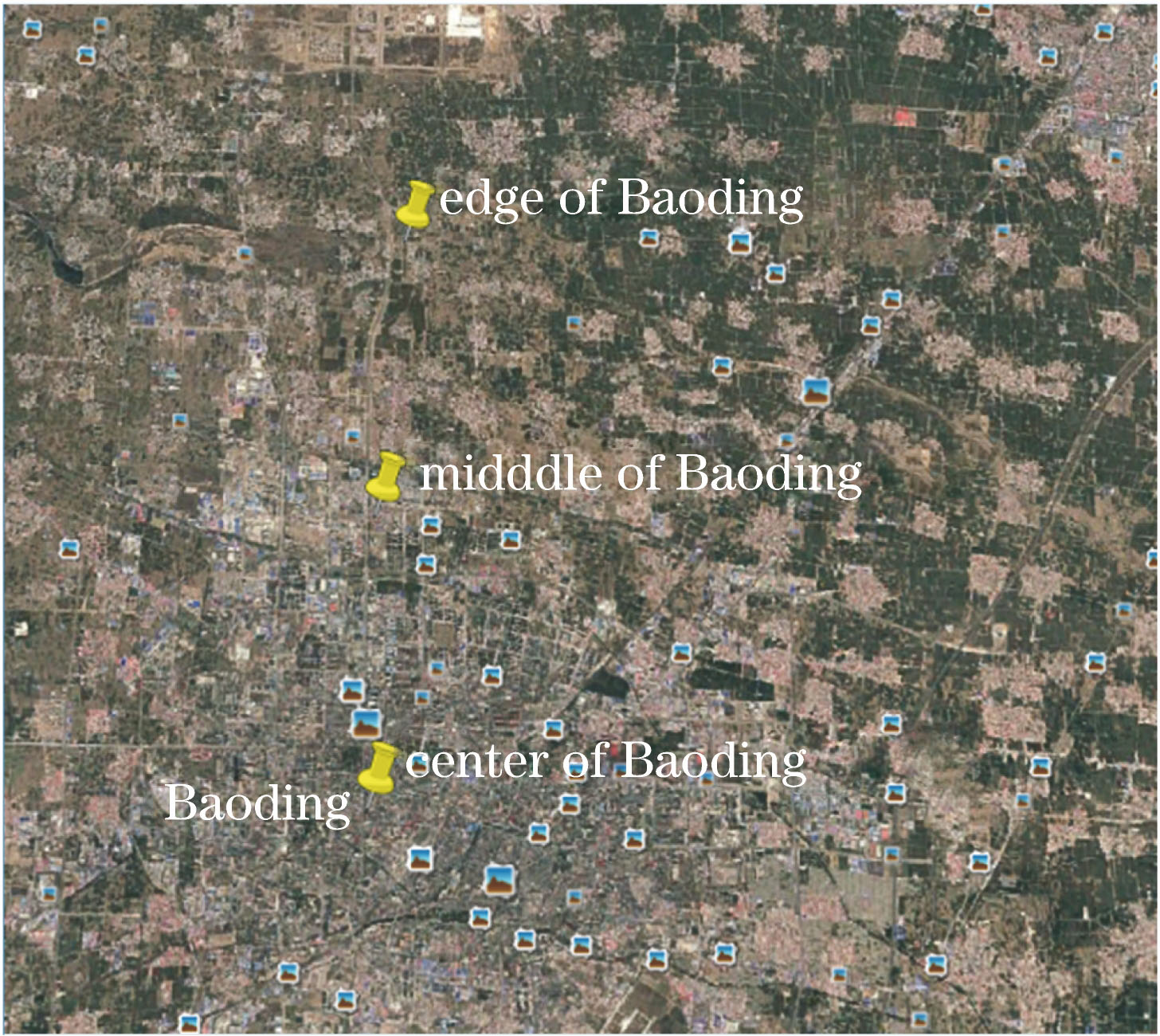 Three selected observation areas of Baoding