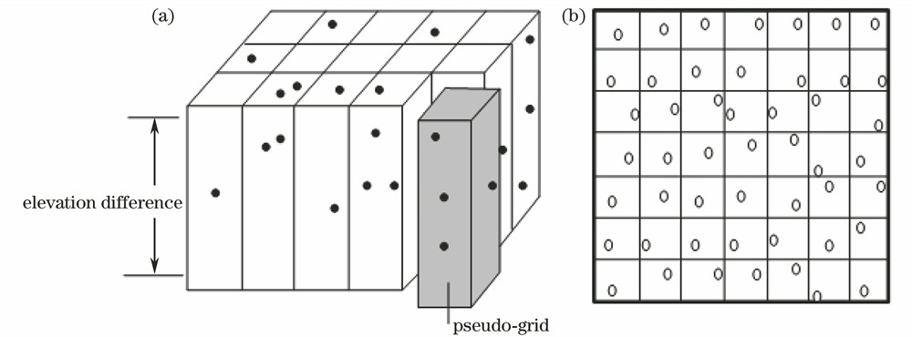 Schematic diagram of pseudo-grid. (a) Three-dimensional display; (b) two-dimensional display