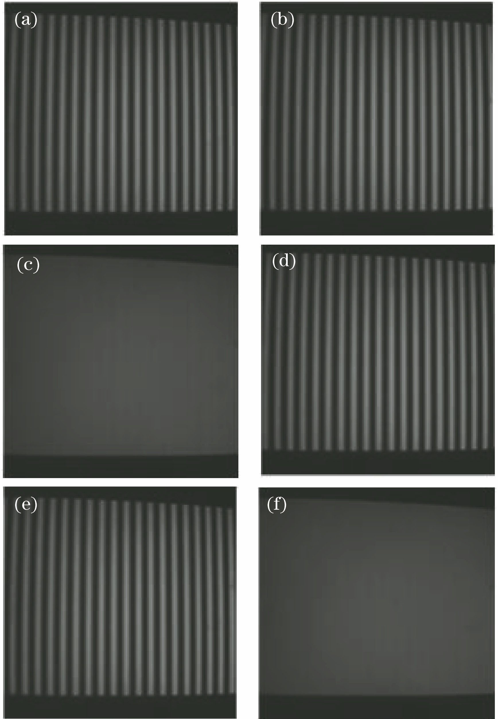 Complementary principle. (a) 0° phase-shift grating; (b) 180° phase-shift grating; (c) 0° and 180° phase-shift superposition grating; (d) 90° phase-shift grating; (e) 270° phase-shift grating; (f) 90° and 270° phase-shift superposition grating