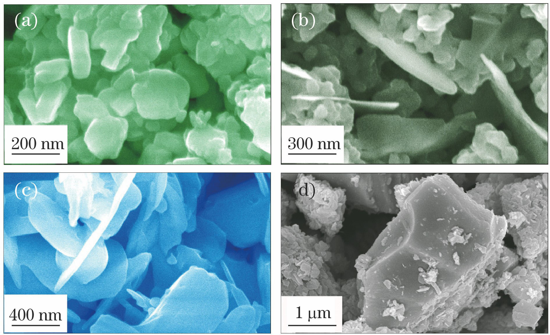 SEM images of Eu3+-doped ZMO precursor after thermal annealing at different temperatures. (a) 200 ℃; (b) 400 ℃; (c) 600 ℃; (d) 800 ℃