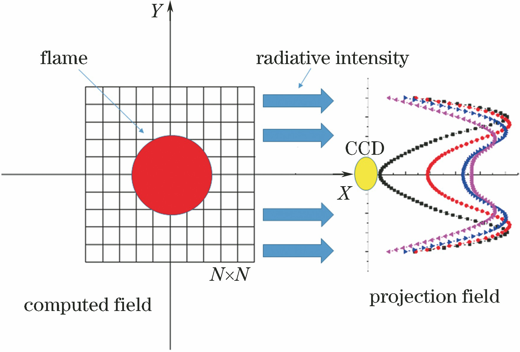 Diagram of radiation projection reconstruction