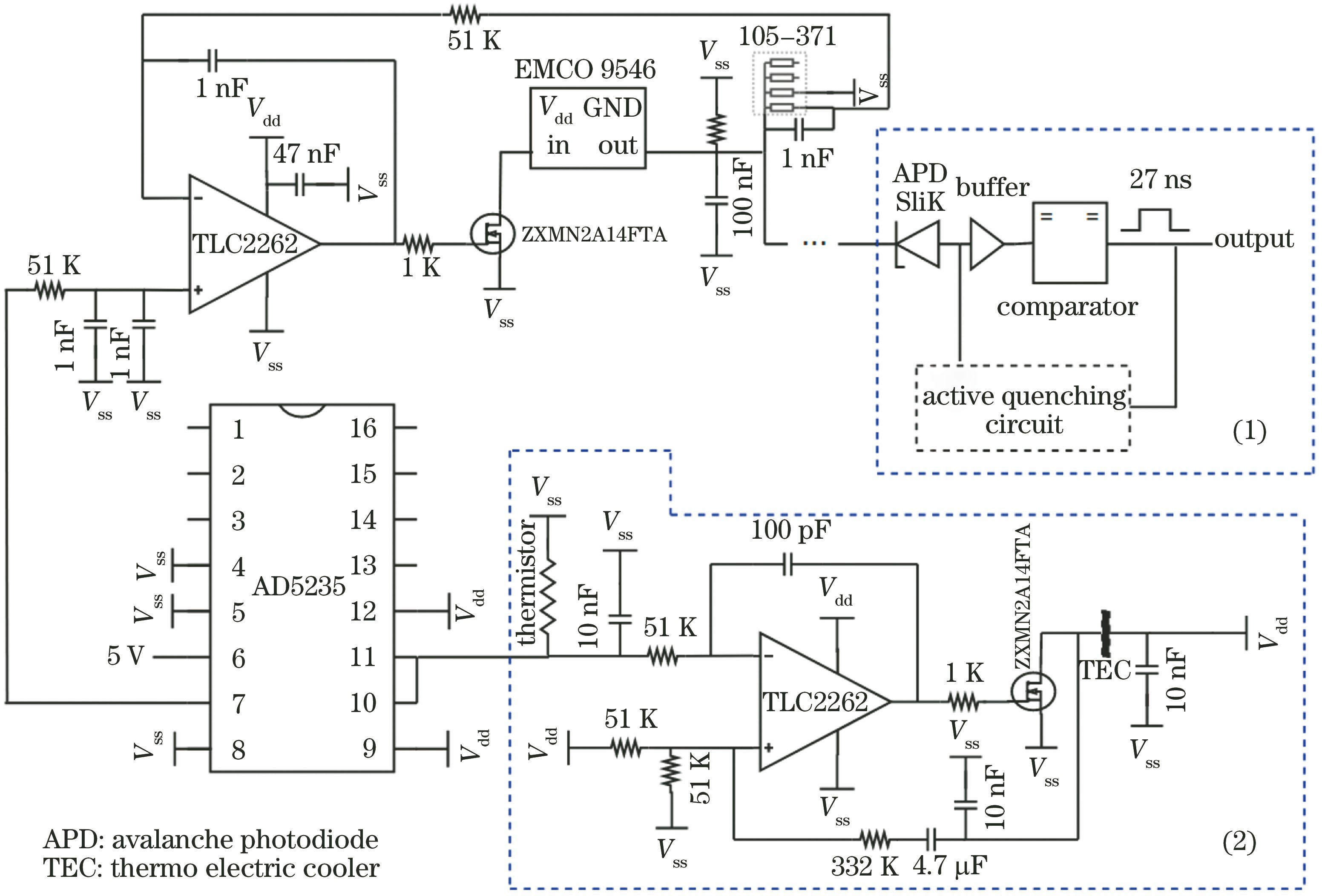 Simplified engineering circuit diagram of avalanche diode peripheral circuit module