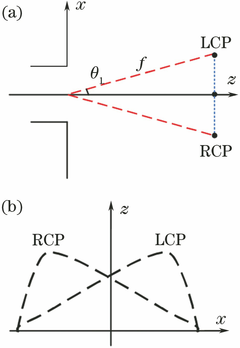 Schematic of metalens focusing and phase. (a) Focal position; (b) target phase