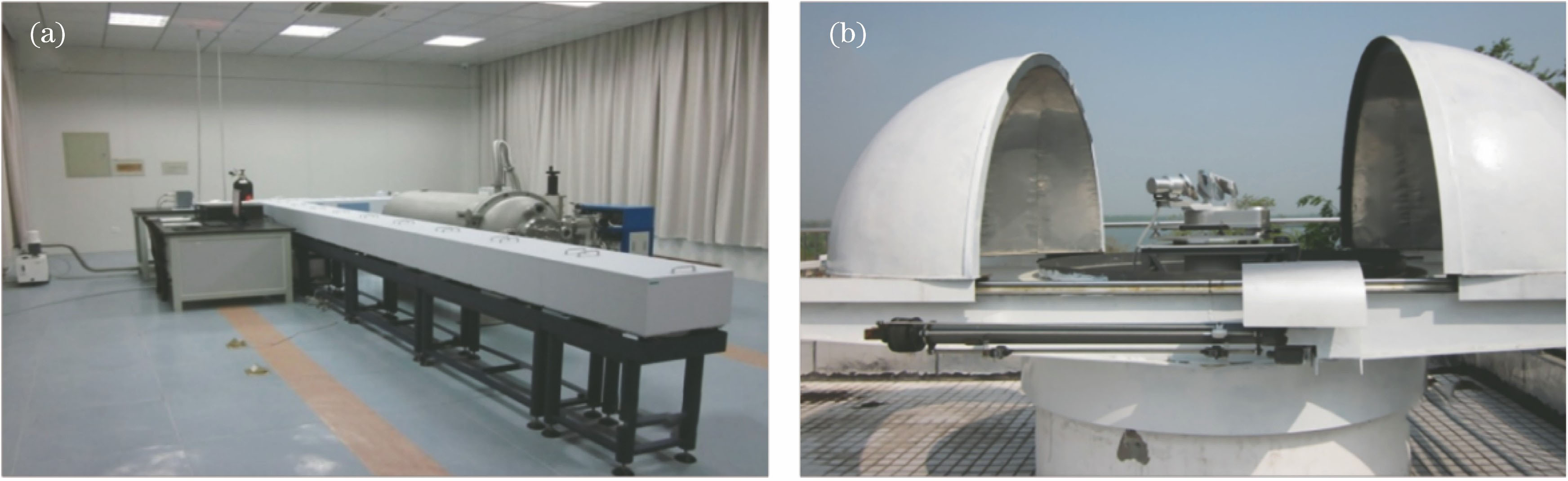 Observation instruments. (a) Bruker 125HR FTS; (b) solar-tracker