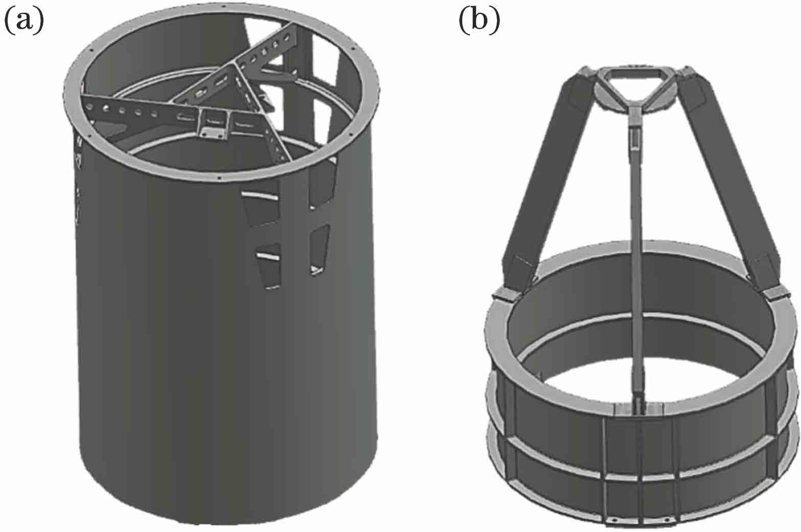 Configuration of secondary mirror support structure. (a) Thin-walled tube type; (b) thin-walled tube truss combined type