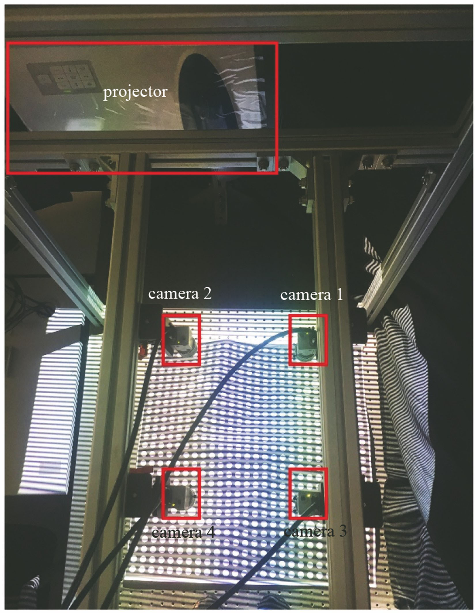 Experimental setup for multi-camera three-dimensional shape measuring system using digital fringe projection techniques