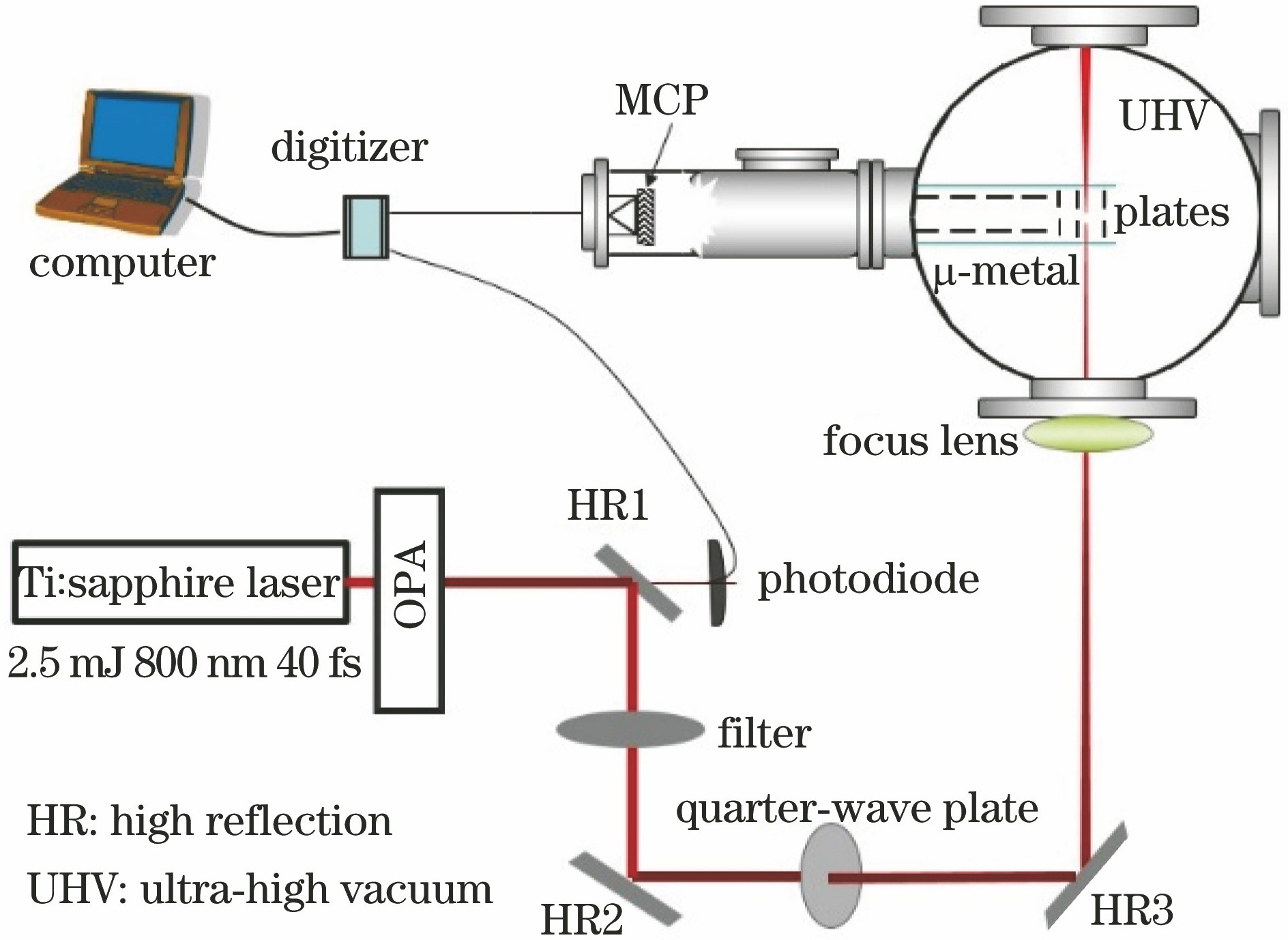 Schematic diagram for the experimental setup and the optical path