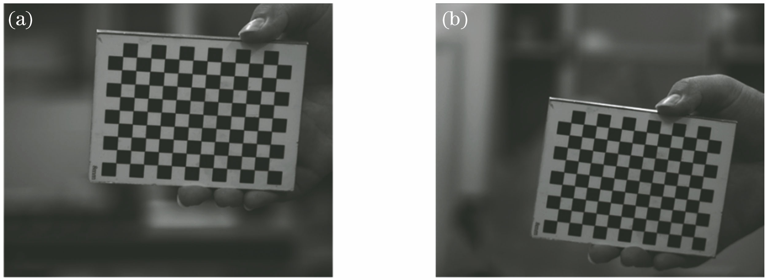 Chessboard images of different cameras. (a) Camera C0; (b) camera C1