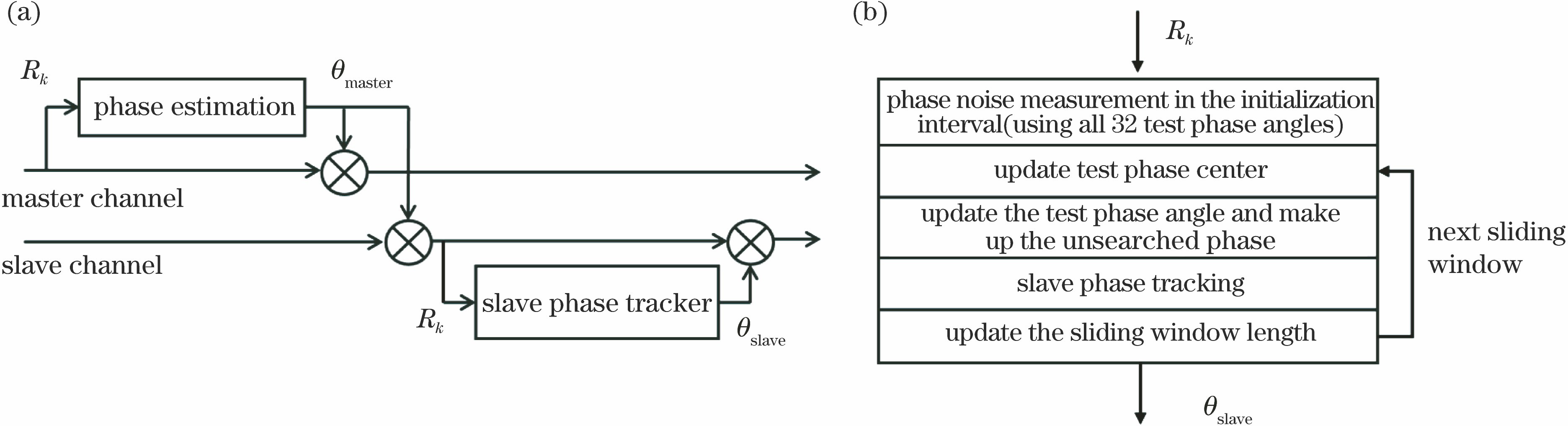 Structure diagrams of MS-CCPR and slave phase tracker. (a) Structure diagram of MS-CCPR; (b) structure diagram of slave phase tracker