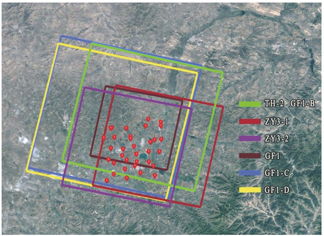Multiple domestic high-resolution satellite images and control point distribution map