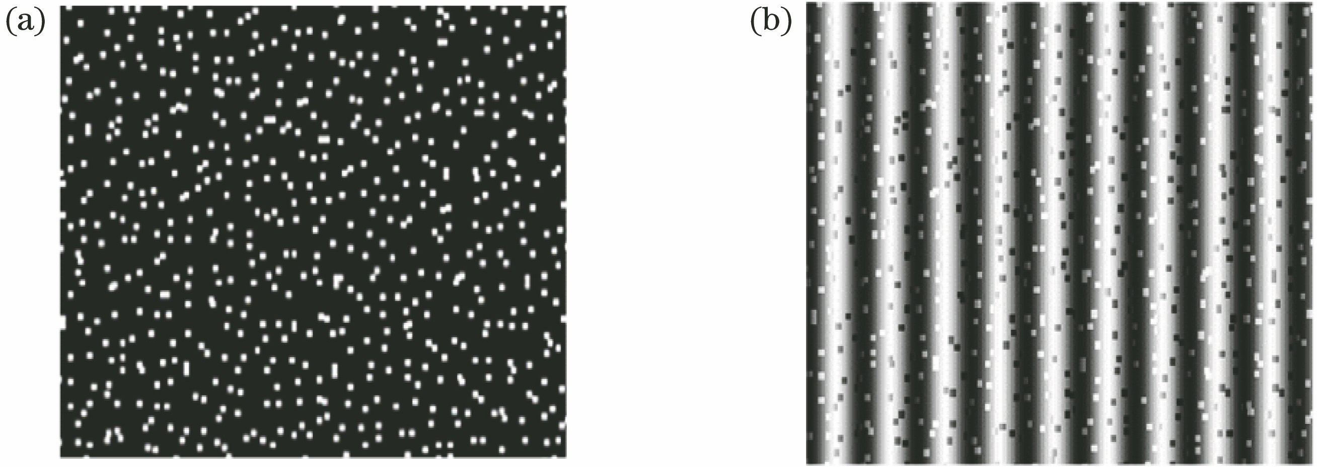 Generated projection patterns. (a) Embedded speckle pattern; (b) one of composite fringe patterns