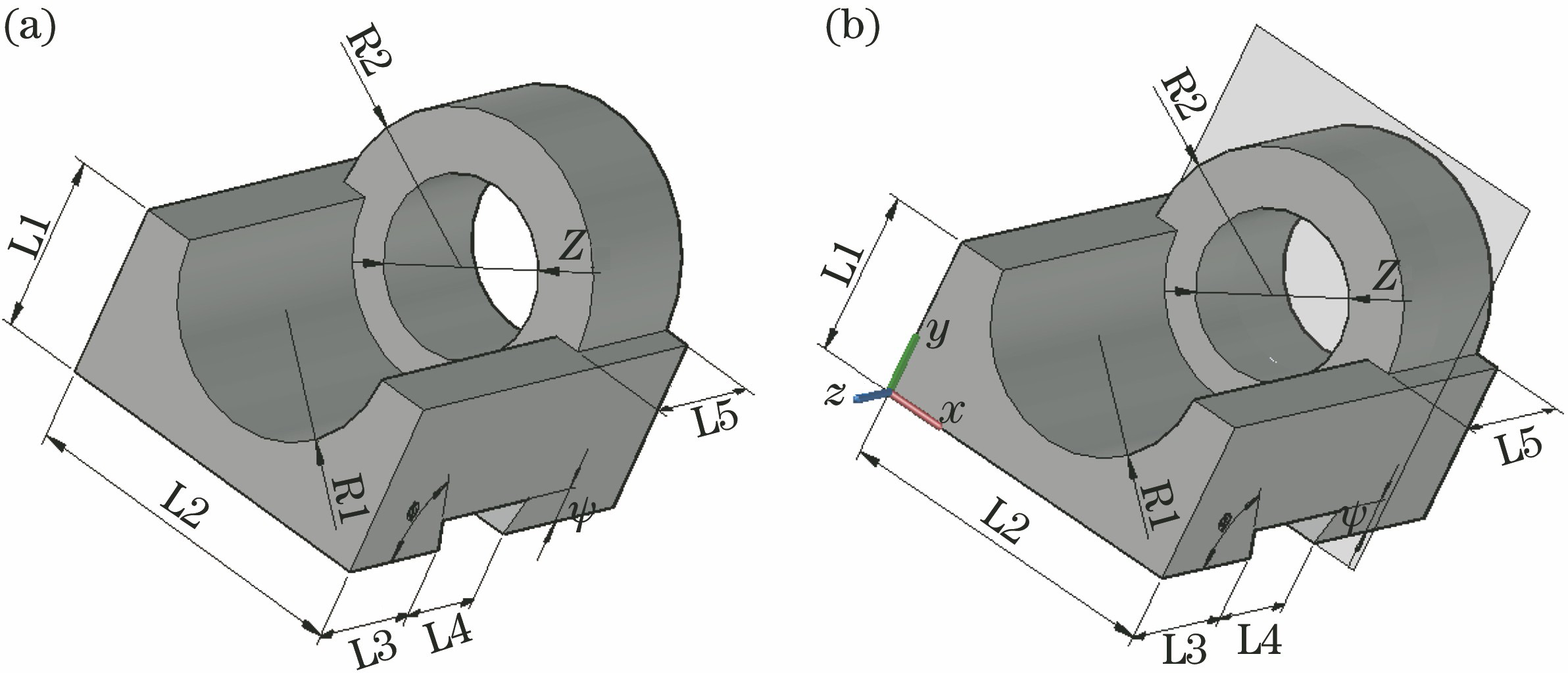 CAD model of object and schematic of section. (a) CAD model; (b) section