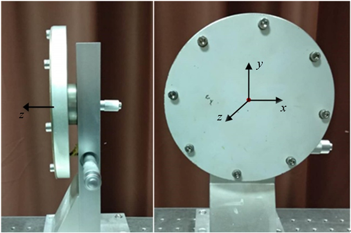 The round metal sheet under test (left: side view; right: front view)