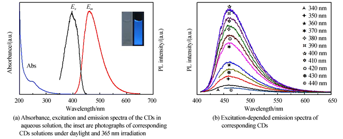 Spectroscopic characterization of B-CDs at optimal fluorescence