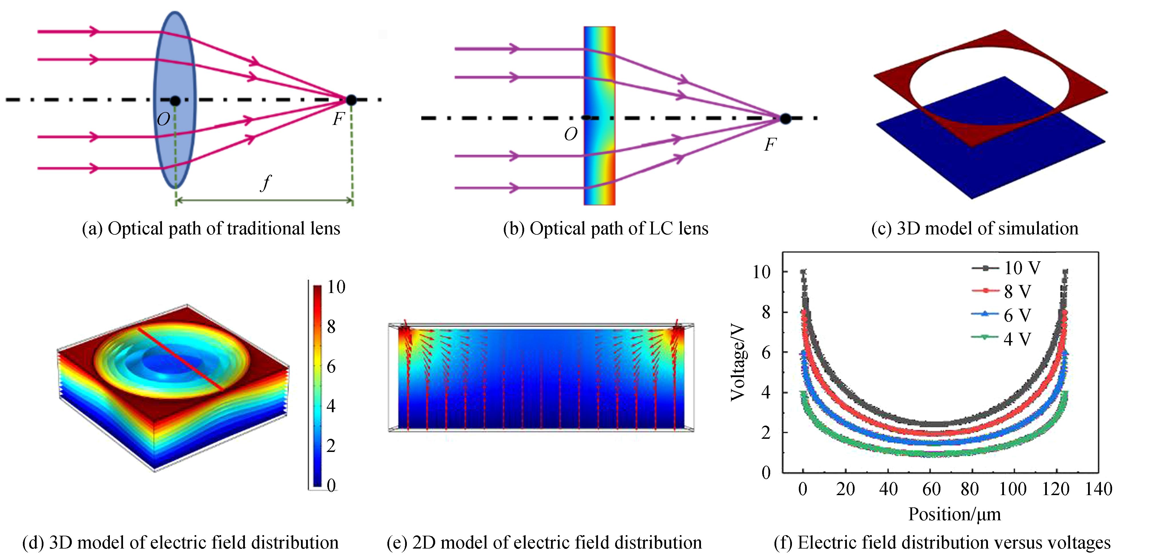 Focusing principle of LC MLAs and its electric field simulation