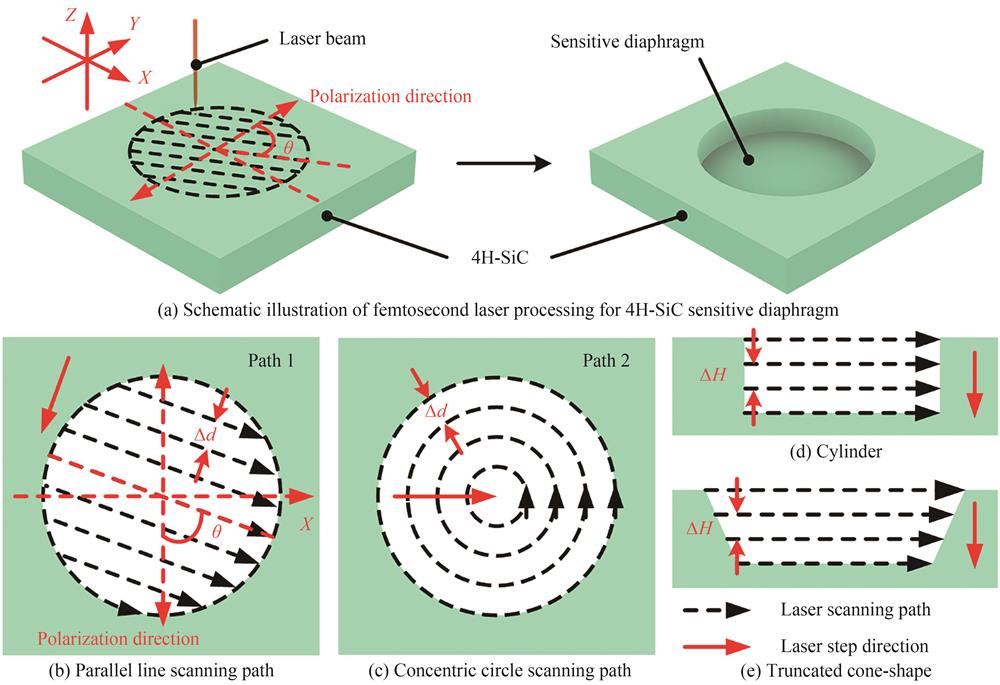 Schematic illustration of femtosecond laser processing for 4H-SiC sensitive diaphragm