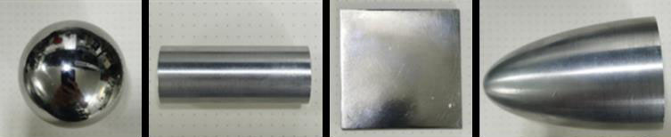 Sample pictures（a） Smooth metal ball，（b） Smooth metal cylinder，（c） Smooth metal plate，（d） Smooth metal warhead model