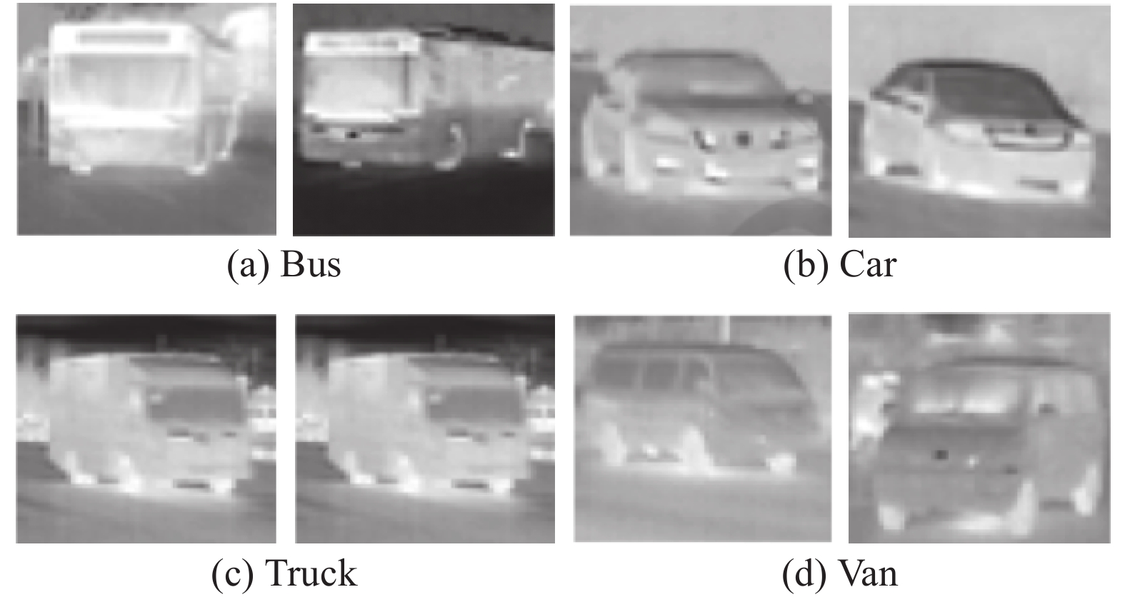 Illustration of infrared images of the four vehicles