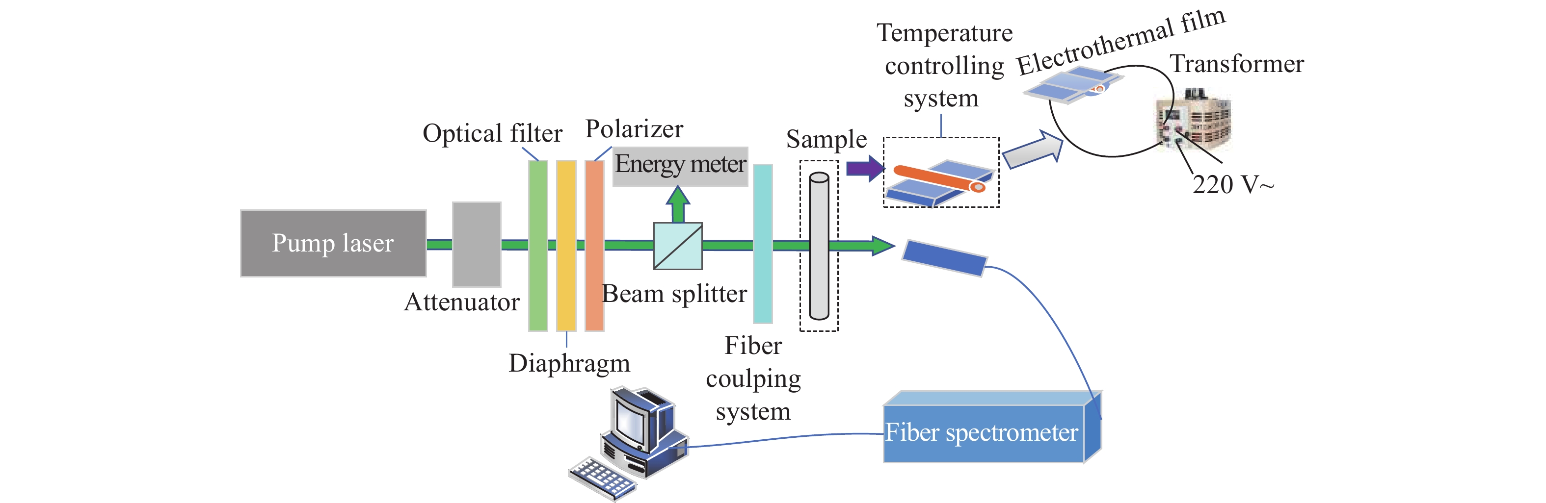 Optical setup for probing laser emission spectrum