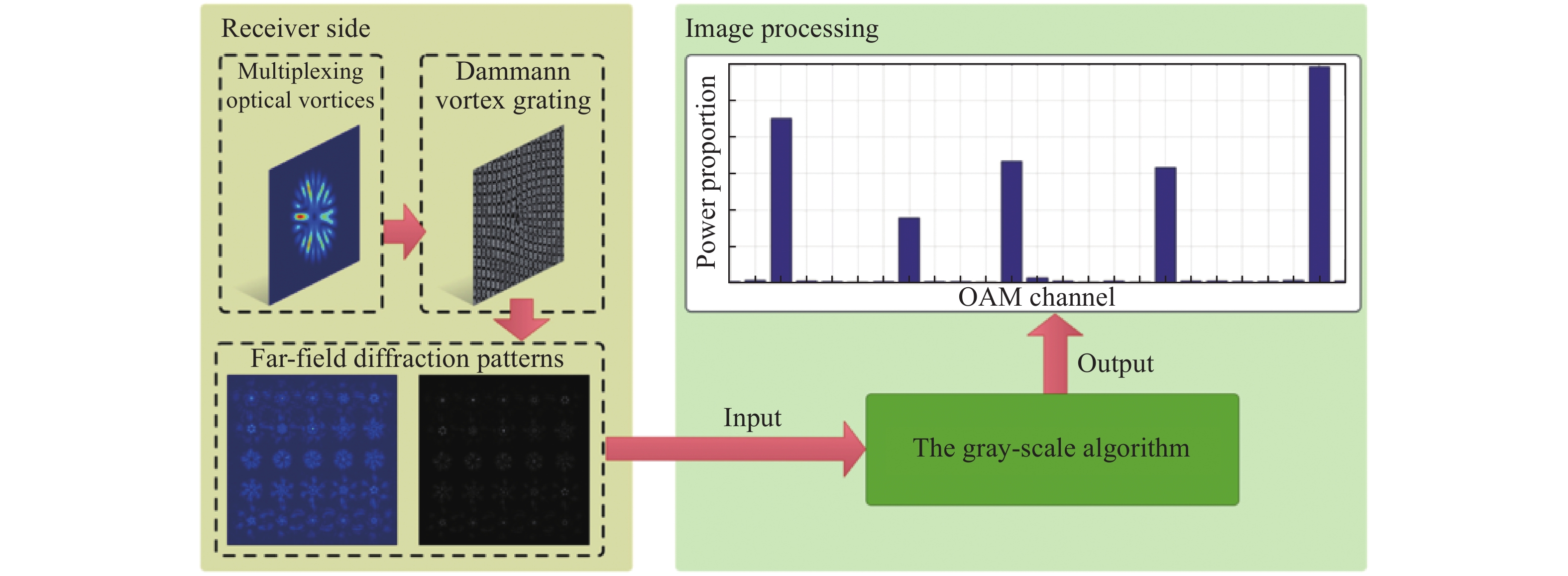 OAM spectrum measurement through gray-scale algorithm associated with a Dammann vortex grating[69]