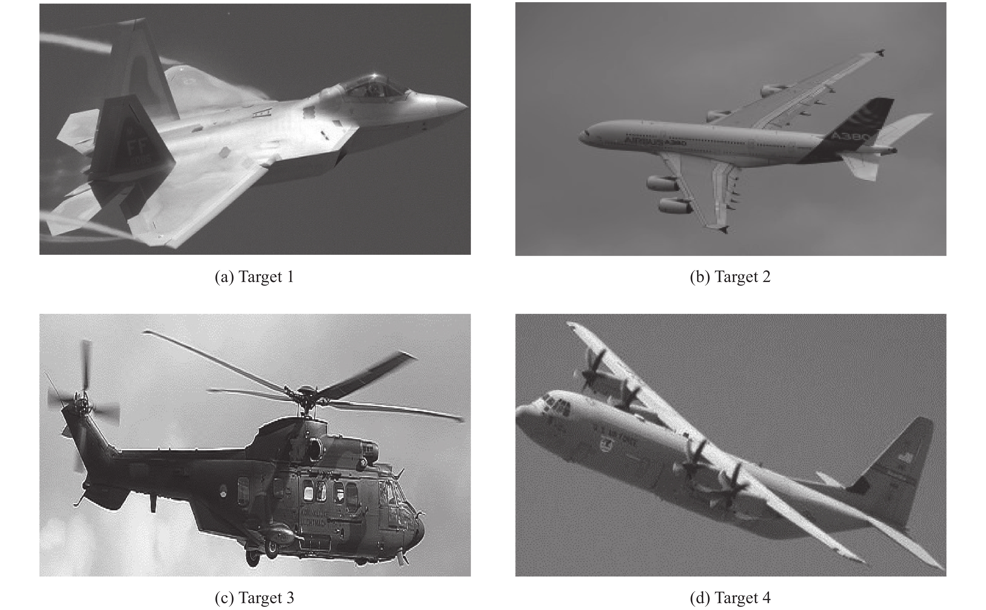 Illustration of four kinds of aircraft targets