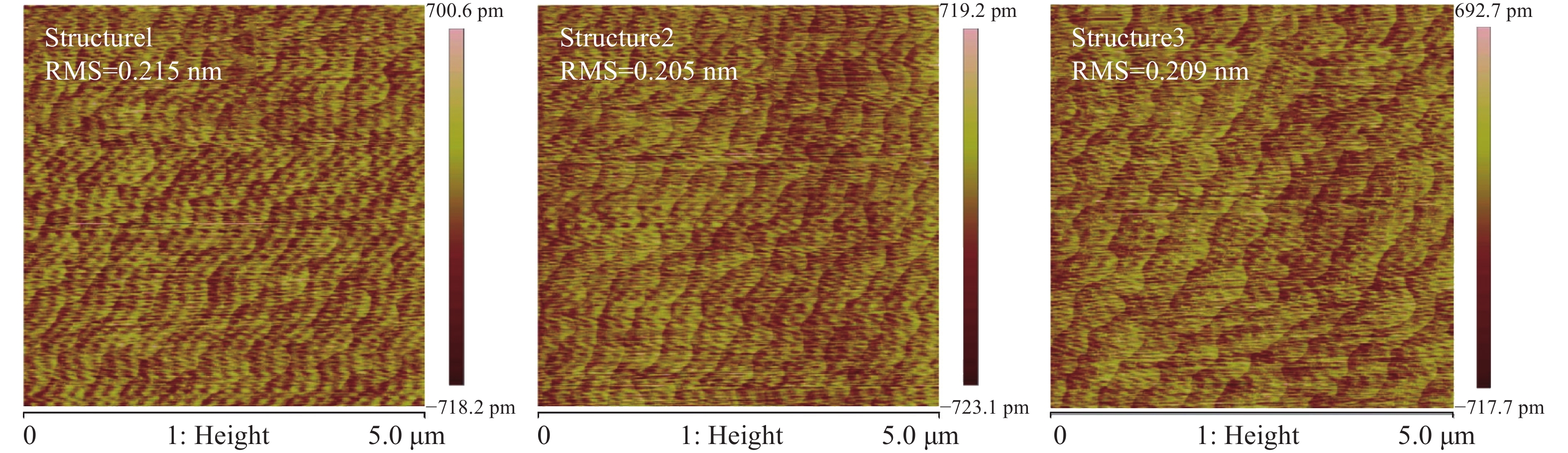 AFM images (5 µm×5 µm) of three samples with different doping concentrations