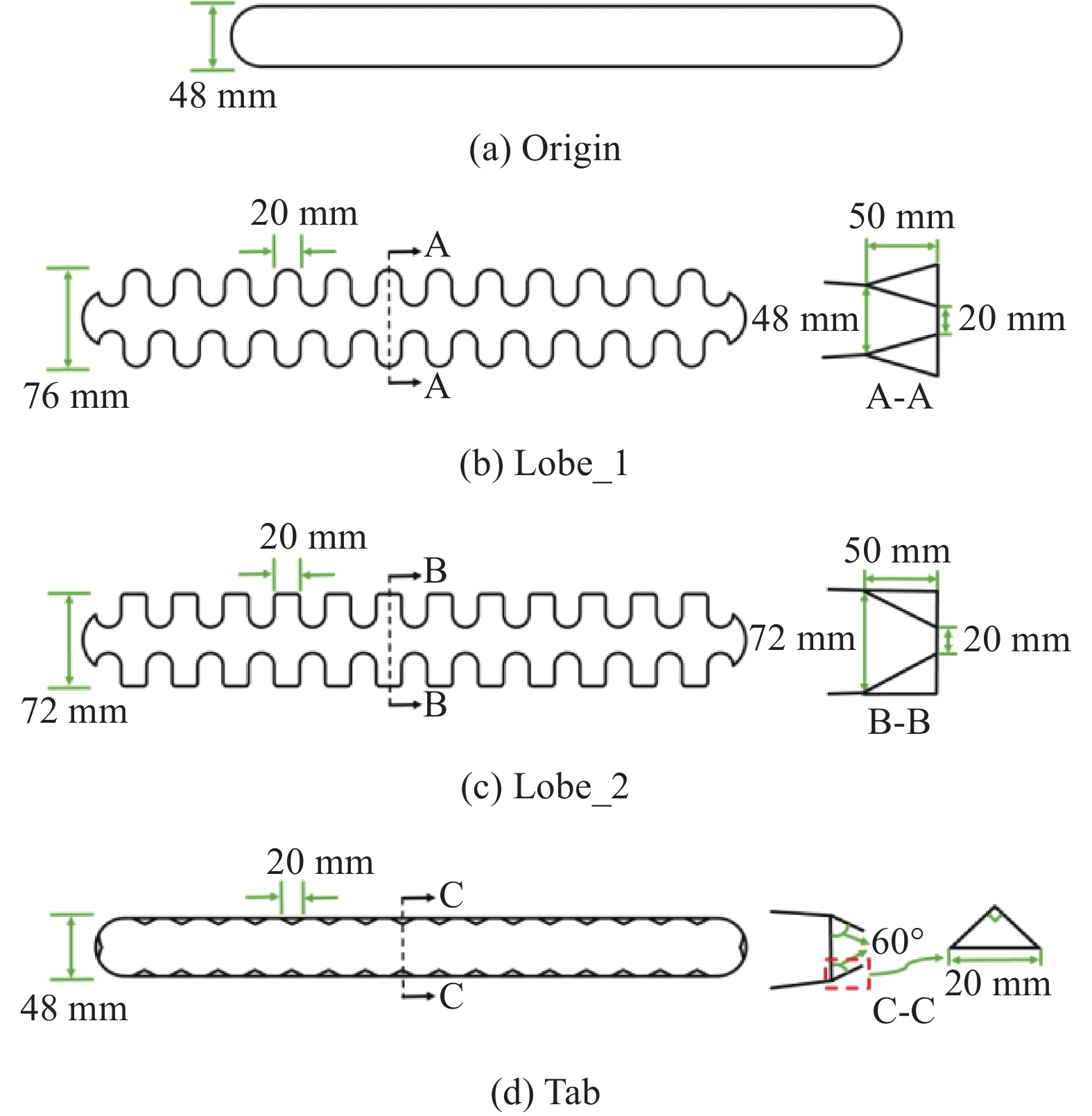 Outlet structural parameters of diverter nozzle