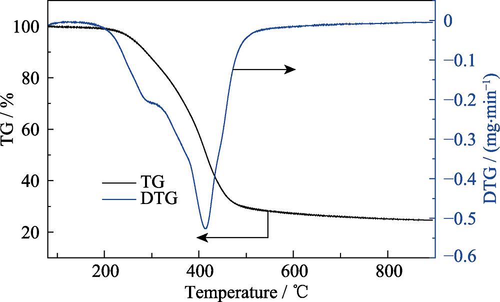 TG/DTG curves of raw cork in a flow of nitrogen gas