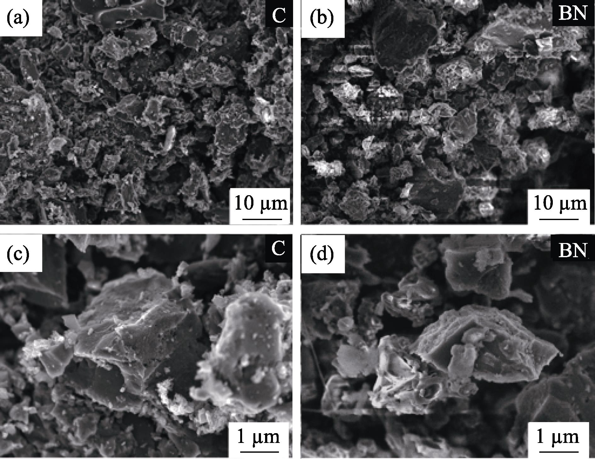 SEM images of (a, b) activated carbon and (c, d) BN aerogels[24]