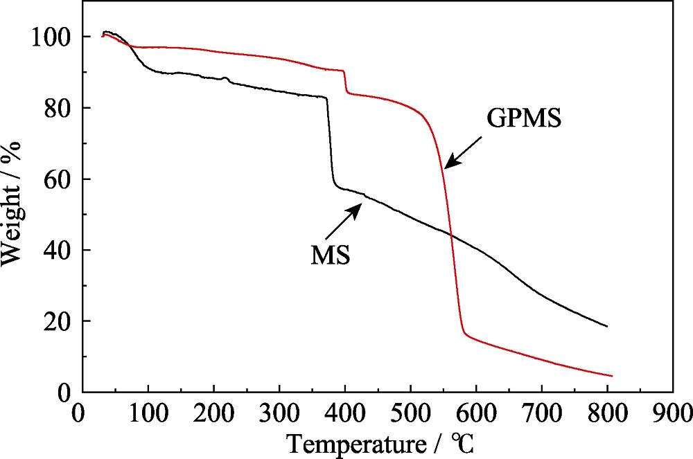 TG curve of MS and GPMS