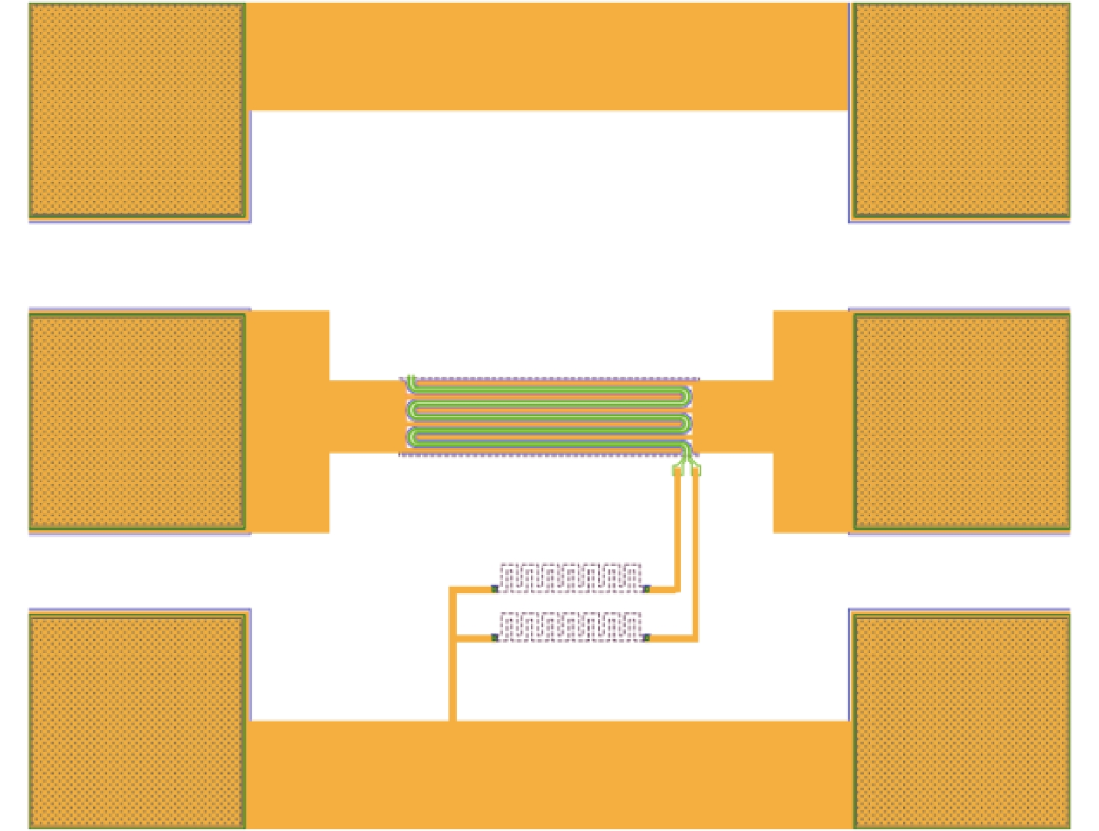 (Color online) Layout of the dual-gate GaAs pHEMT switch(125 μm × 5).