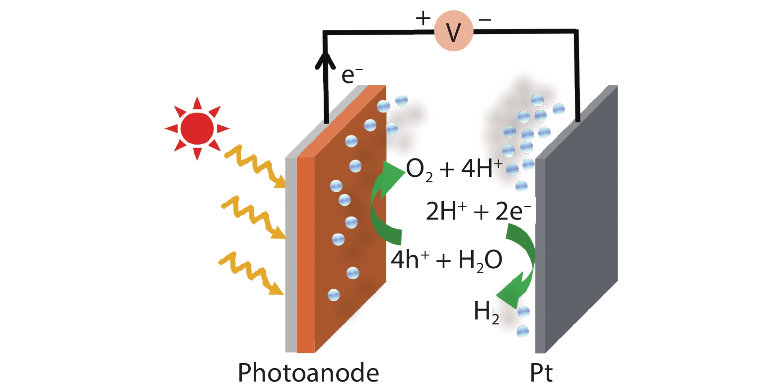 (Color online) Schematic of water splitting in photoanode-based PEC cell.