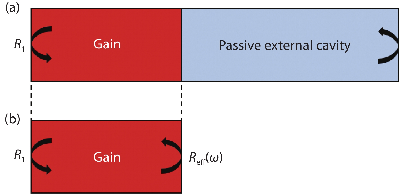 (Color online) External cavity feedback semiconductor laser. (a) Block diagram. (b) Equivalent model.