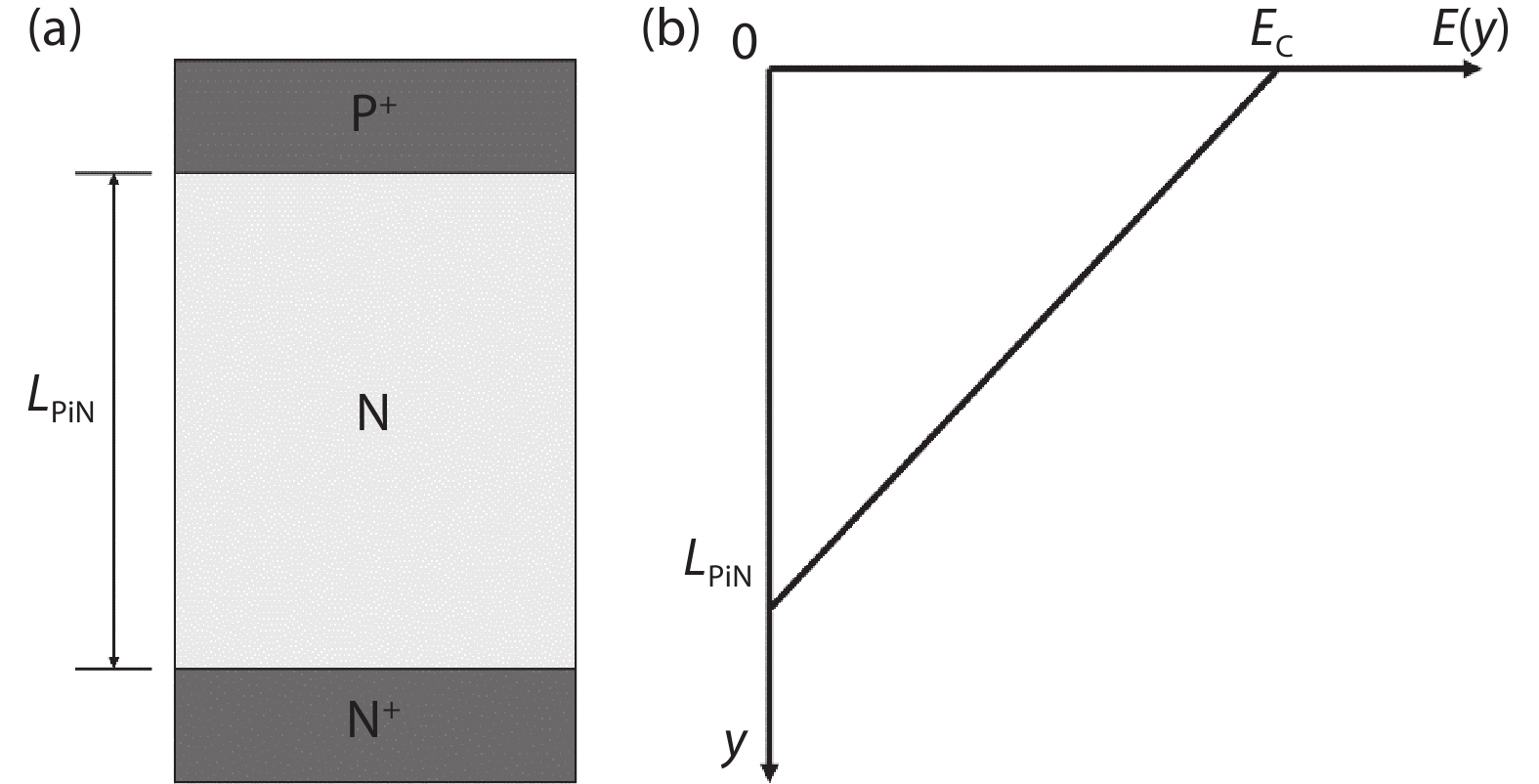 (a) A typical P–i–N structure. (b) Electric field distribution.