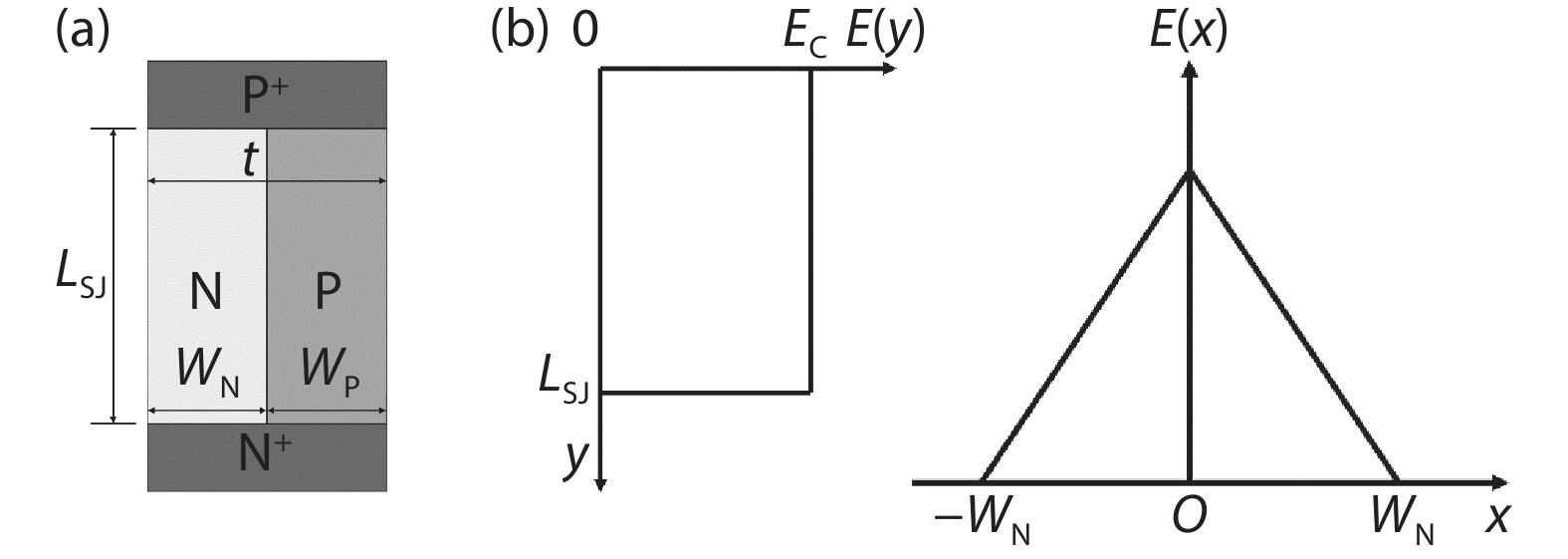 (a) SJ structure. (b) Electric field distribution in y- and x-directions.