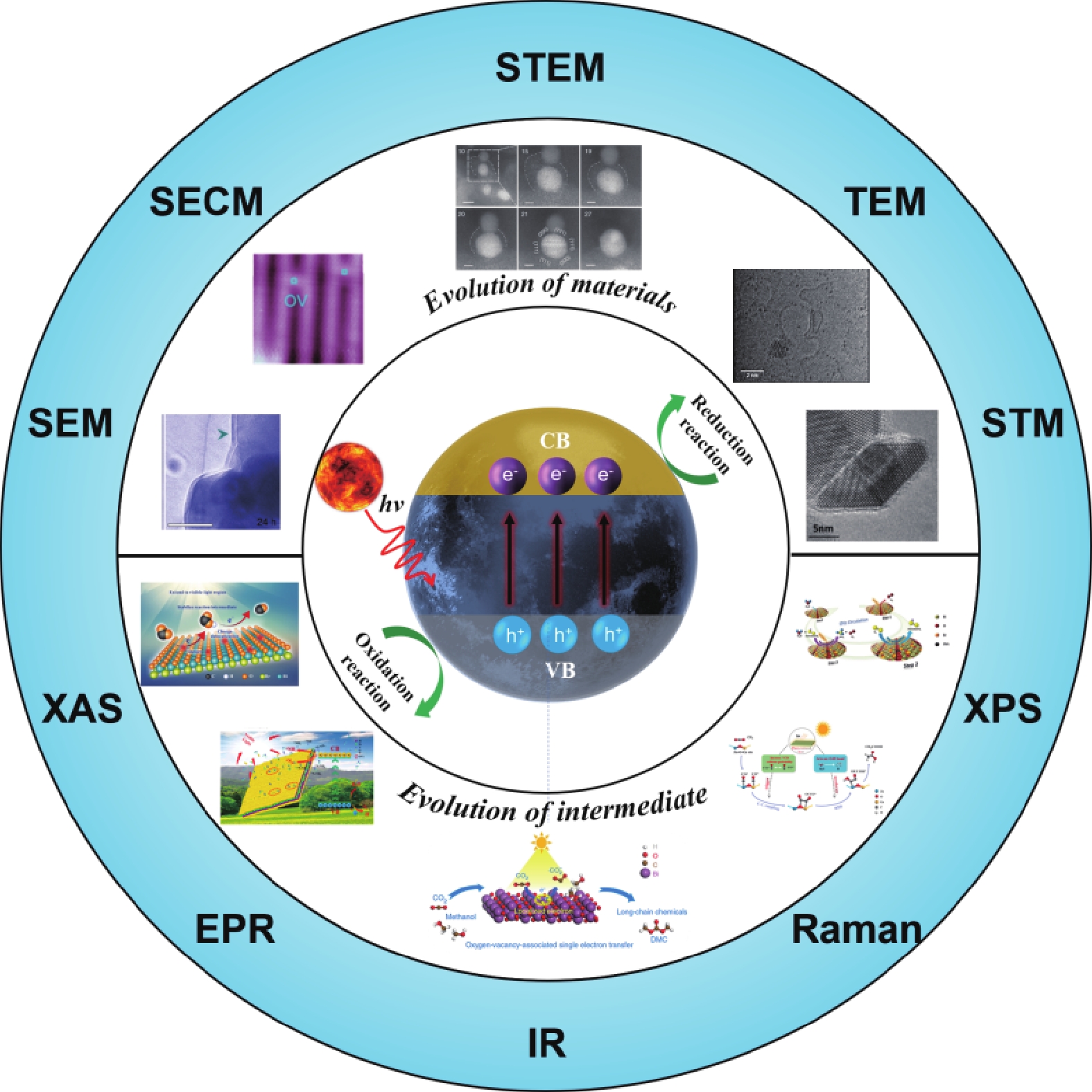(Color online) In-situ characterization of semiconducting photocatalysts for material research and mechanism disclosure in solar energy conversion and the storage process.