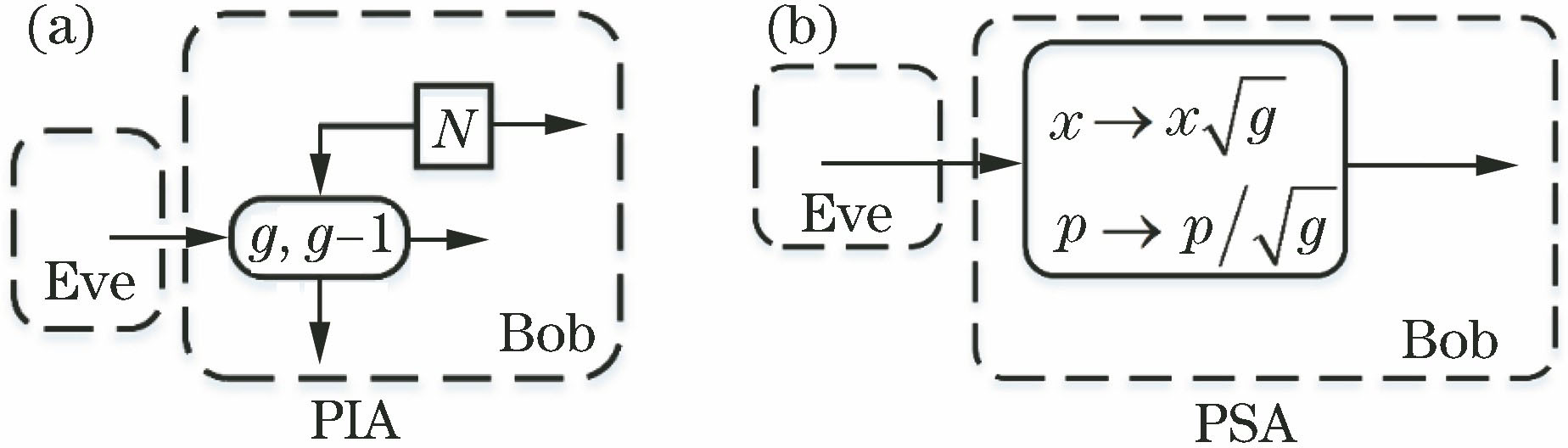 Structural models of two types of amplifiers. (a) PIA; (b) PSA