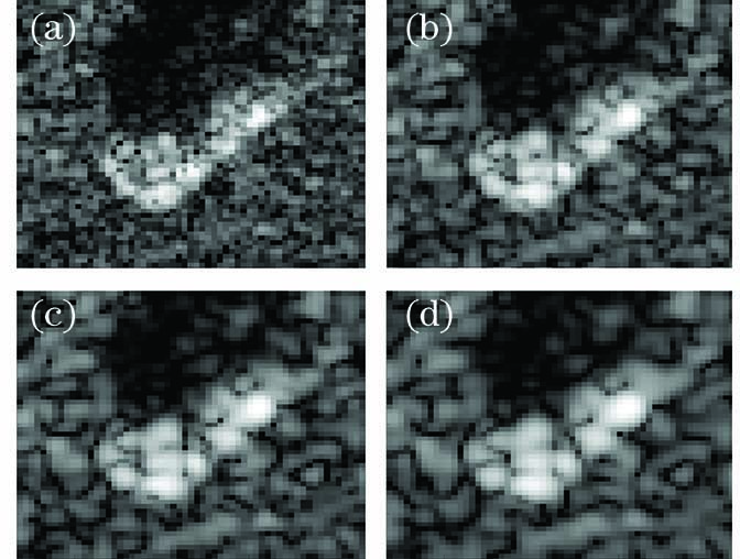 SAR image targets under different resolutions. (a) Original image; (b) 0.4m; (c) 0.5m; (d) 0.6m