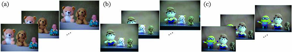 Raw focus stack data collected in different scenes. (a) Scene 1; (b) scene 2; (c) scene 3