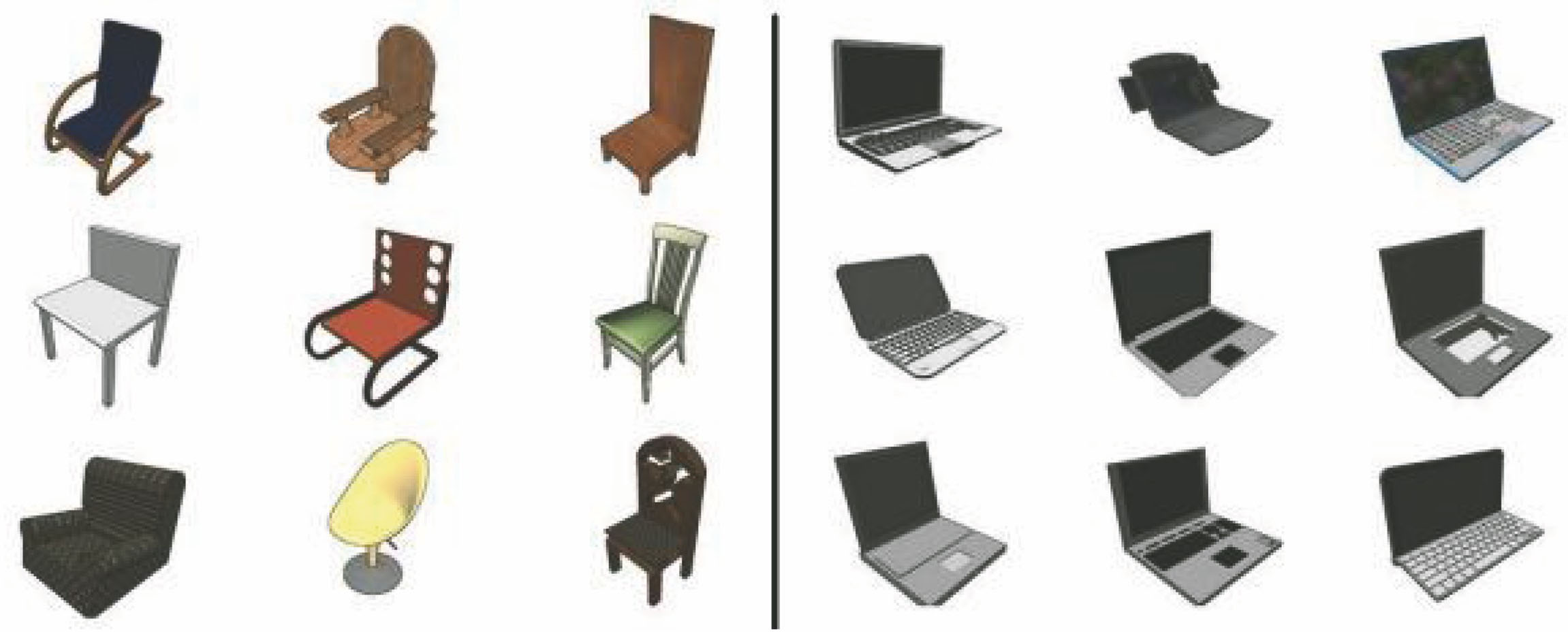 Models of chairs and laptops in the ShapeNet Part dataset[28]