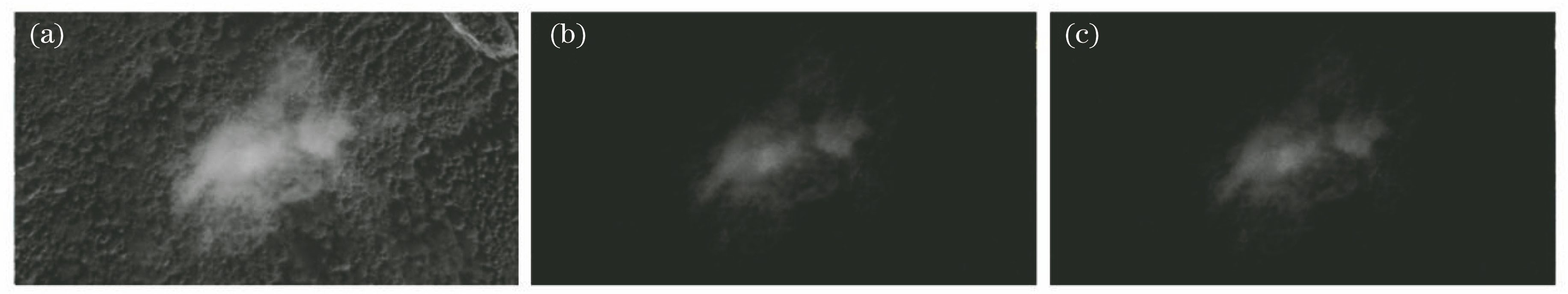 Image segmentation. (a) Original image; (b) dense fog area; (c) thinner fog area
