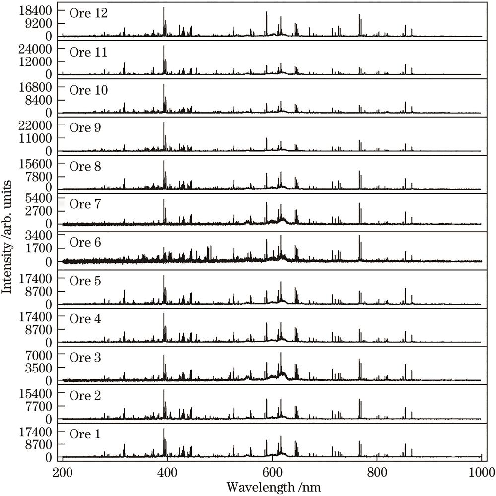 LIBS spectra of 12 types of ore samples