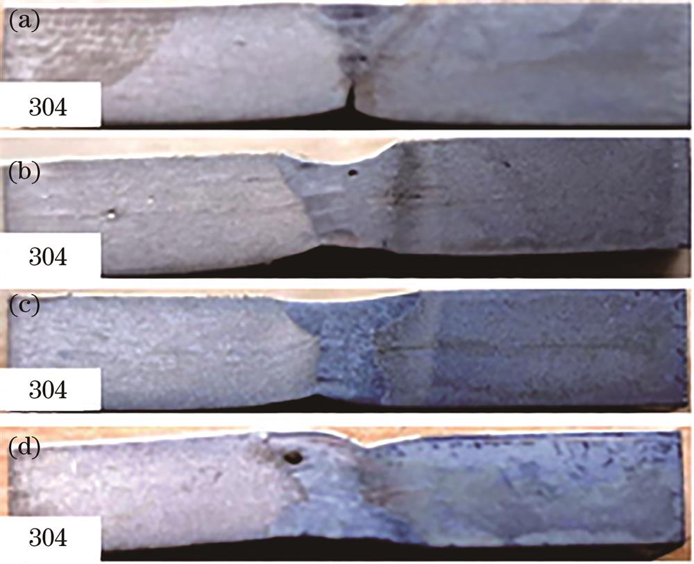 Section morphologies of welded joints with different laser powers. (a) 4 kW; (b) 5 kW; (c) 6 kW; (d) 7 kW