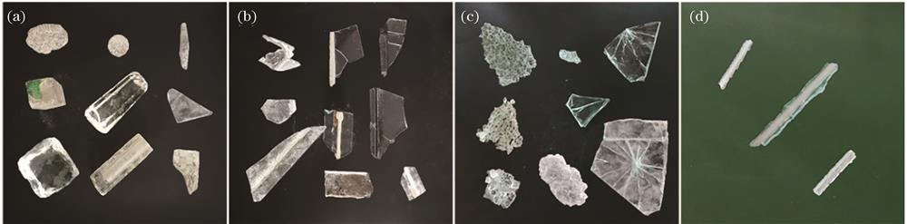 Impurity glass samples. (a) Crystal; (b) glue; (c) laminated; (d) bar