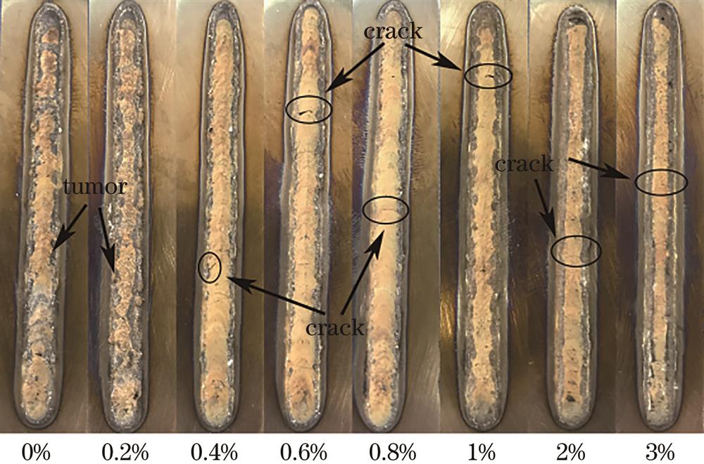 Macromorphology of cladding layer under different mass fractions of rare earth elements
