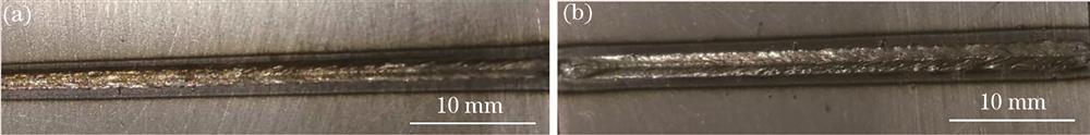 Macroscopic morphology of steel/Al weld surface. (a) Without Ti powder; (b) with Ti powder
