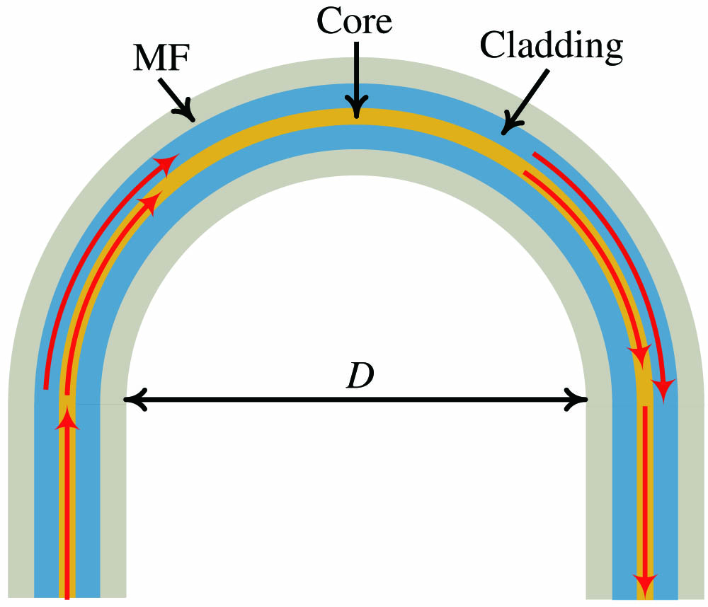 Schematic of the sensing head based on an MF-coated U-bent fiber structure.