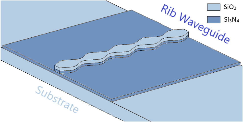 Illustration of the implemented rib waveguide LPG structure with sinusoidally modulated width.