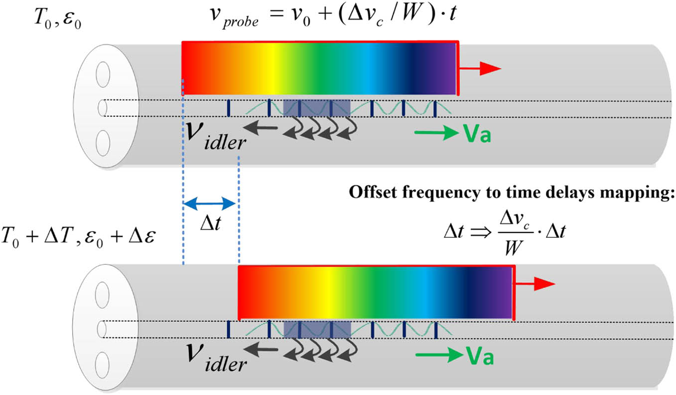 Principle of distributed birefringence variation-induced time delay measurement in a Brillouin dynamic grating.