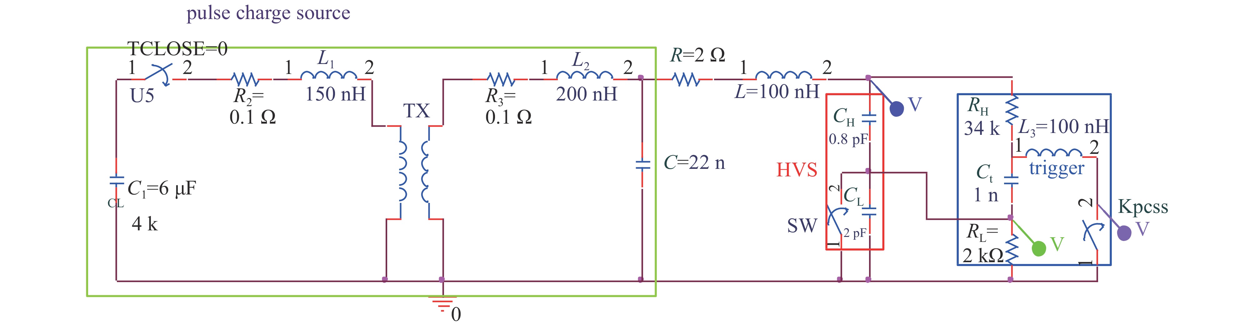 Simulation circuit of LD triggered three-electrode gas switch